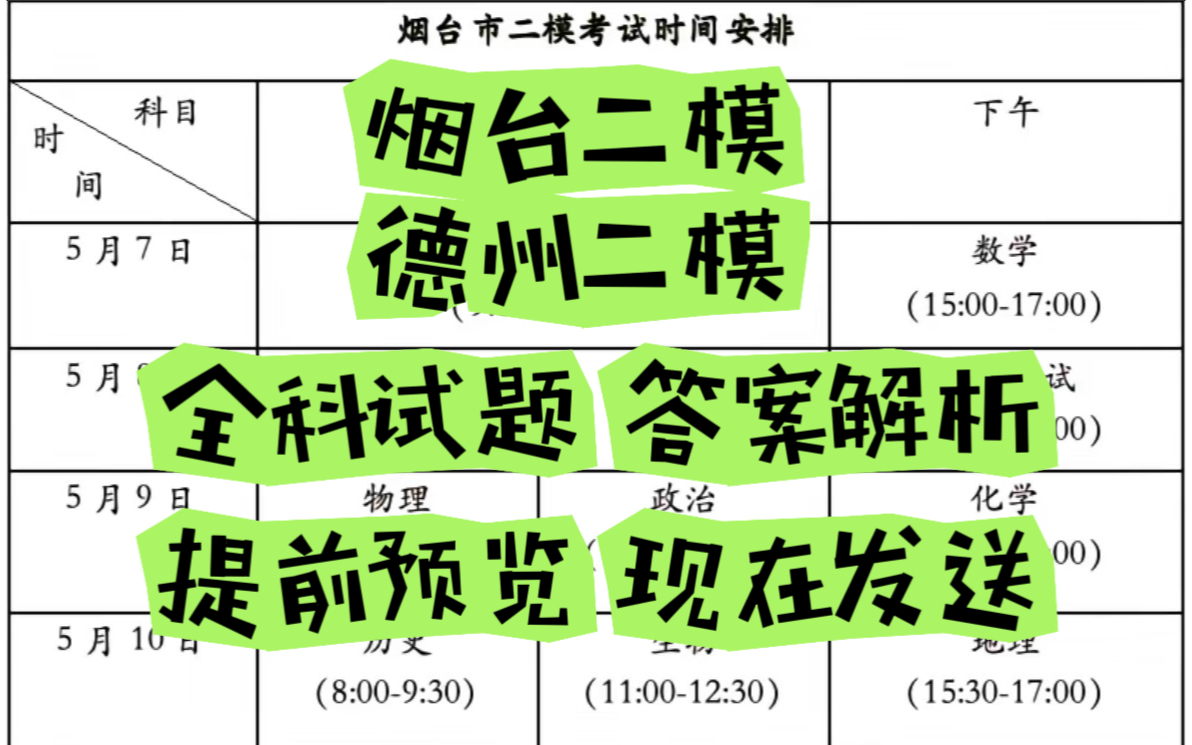 烟台二模/德州二模暨烟台市德州市2024年高考诊断性测试 全科已发哔哩哔哩bilibili