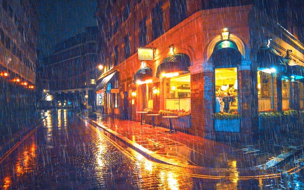 9297漫步在伦敦梅菲尔到马里波恩的雨夜中