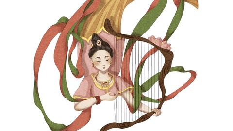 板绘过程 敦煌 飞天 弹箜篌 Sai2的水彩风平涂 10倍速 可提建议 别喷 哔哩哔哩