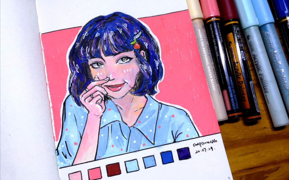 桑榆的涂鸦| 丙烯马克笔快速涂一个lisa_哔哩哔哩 (゜-゜)つロ 干杯