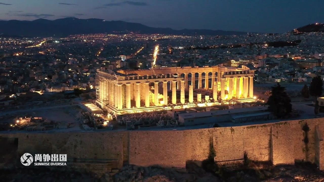 无人机鸟瞰雅典卫城Athens Acropolis夜晚壮观哔哩哔哩bilibili