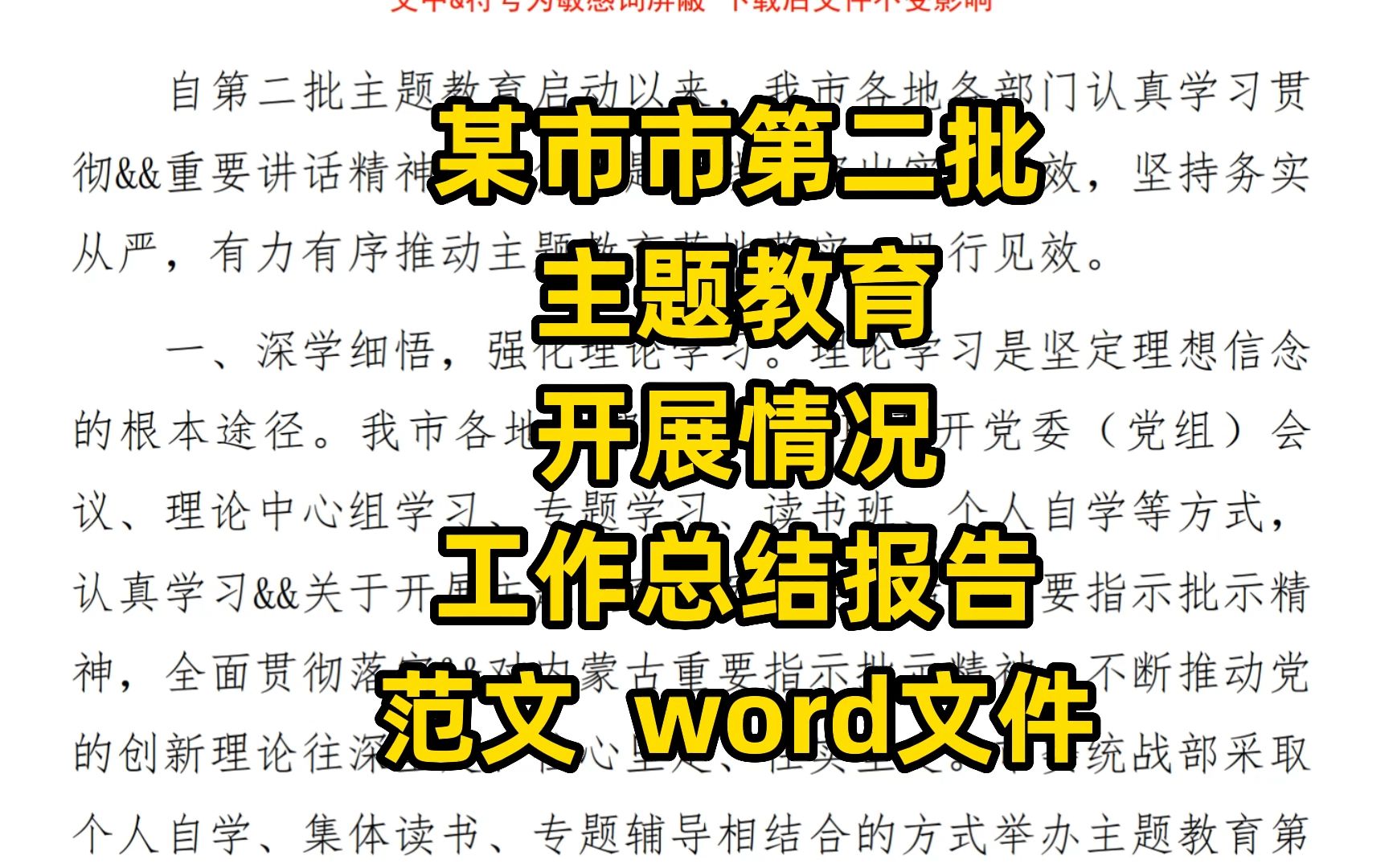 某市市第二批 主题教育 开展情况 工作总结报告 范文 word文件哔哩哔哩bilibili