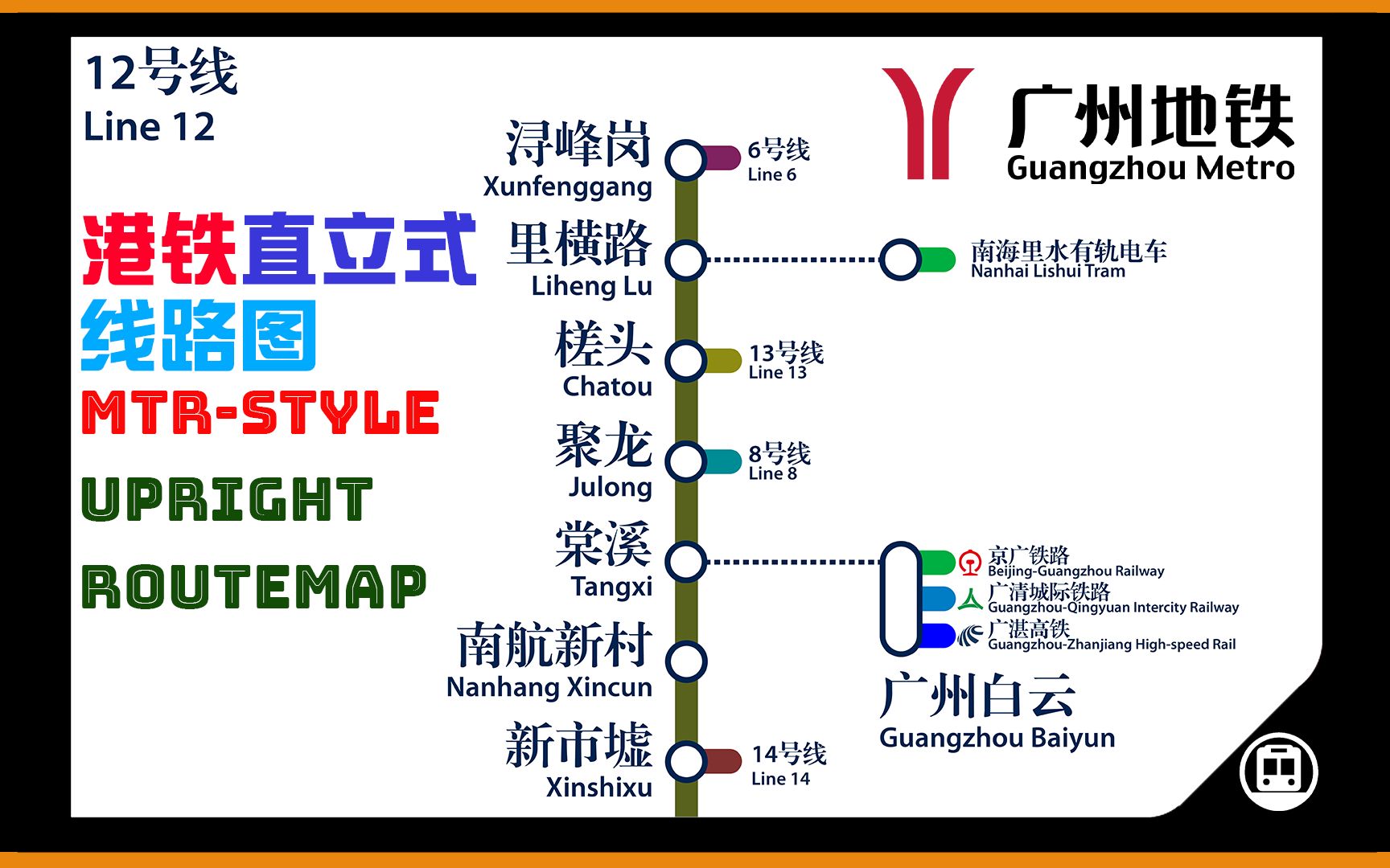 线路图制作广州地铁12号线站台直立式线路图港铁风格