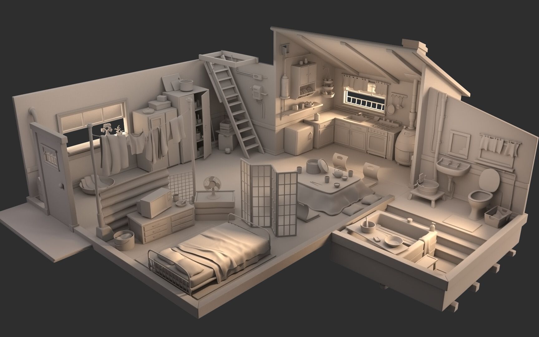 【3d场景建模】零基础房子模型制作,期末作业必备教程,建模场景搭建