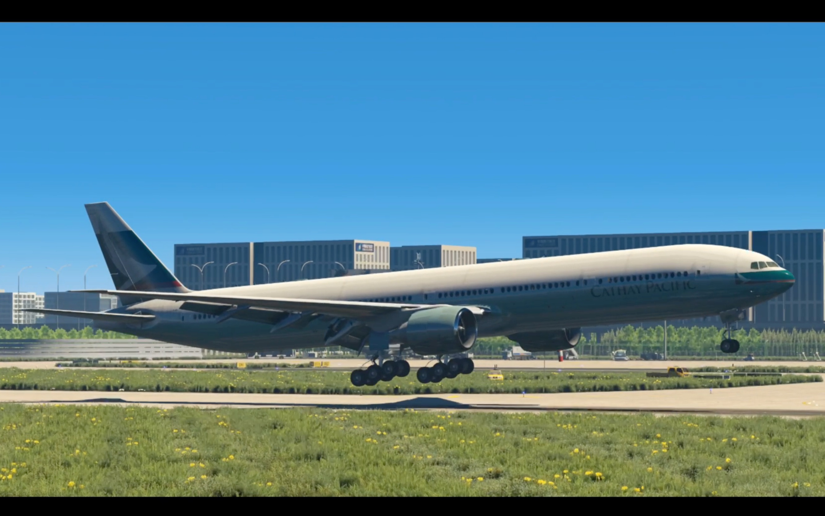 国泰航空777-300er降落北京大兴国际机场(此视频比普通视频来说制作不