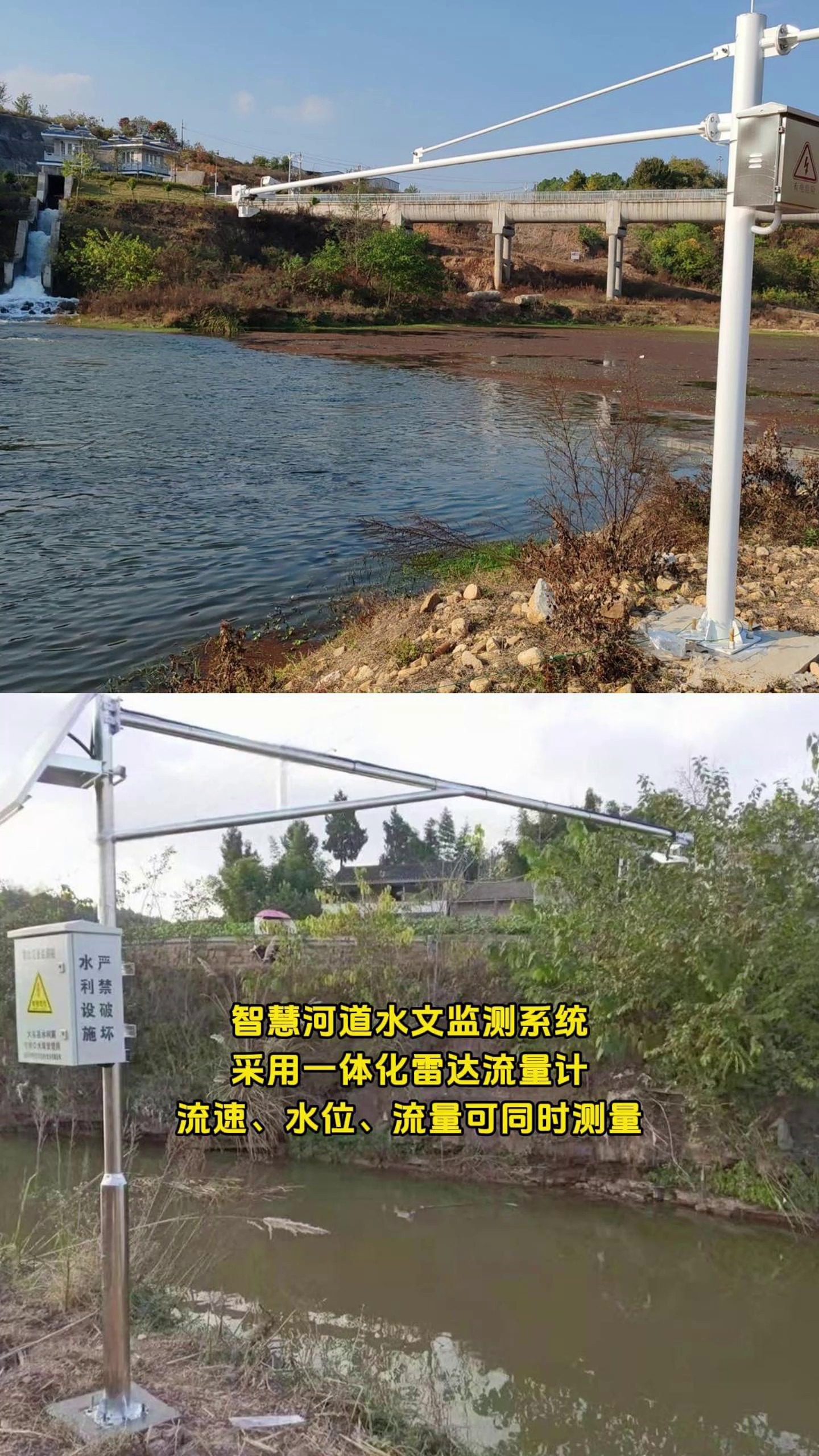 智慧河道水文监测系统,采用一体化雷达流量计,流速、水位、流量可同时测量哔哩哔哩bilibili