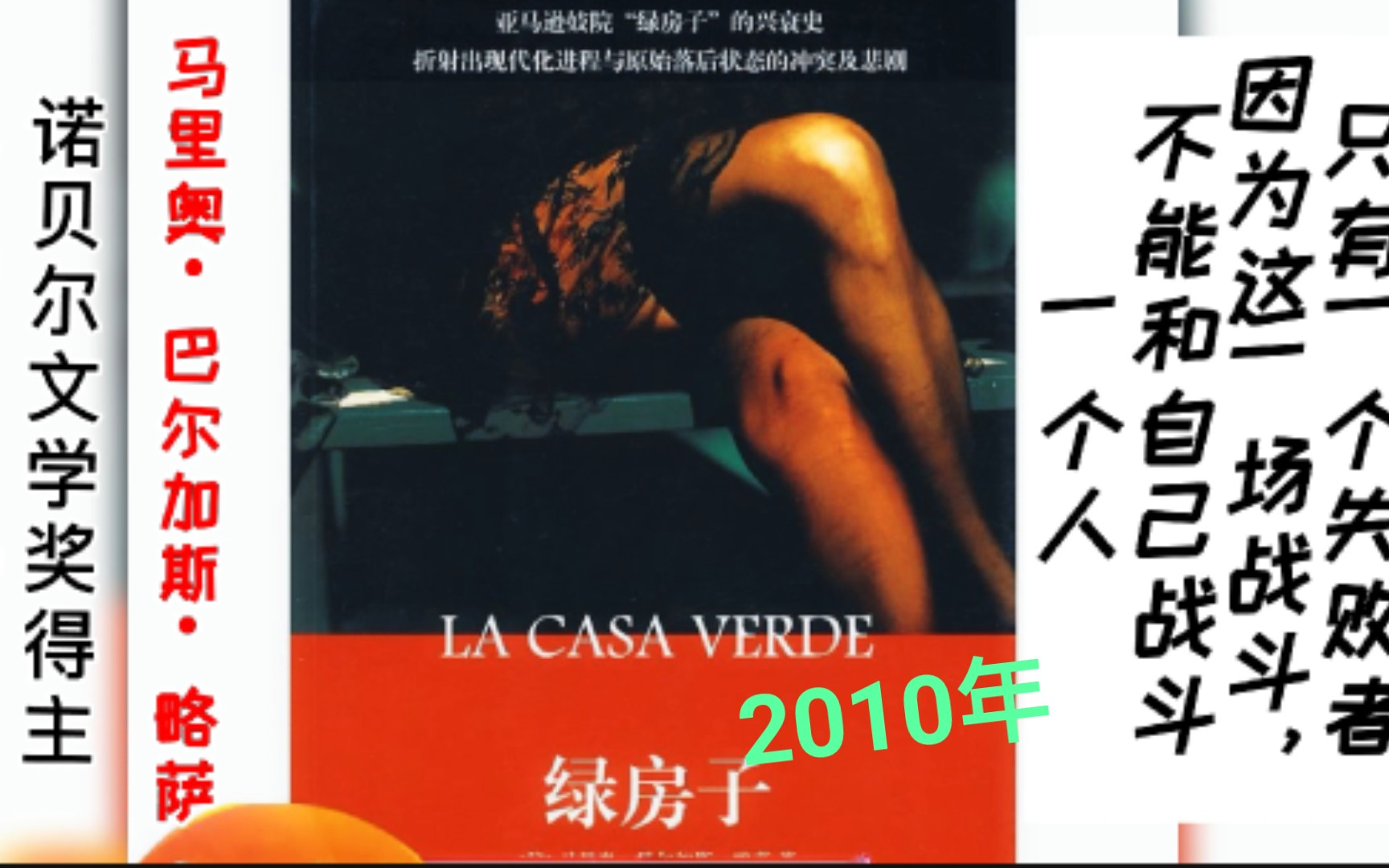 2010年诺贝尔文学奖得主马里奥ⷥ𗴥𐔥Š 斯ⷮŠ略萨@《绿房子》《酒吧长谈》@一个人,不能和自己战斗.因为这一场战斗,只有一个失败者哔哩哔哩bilibili