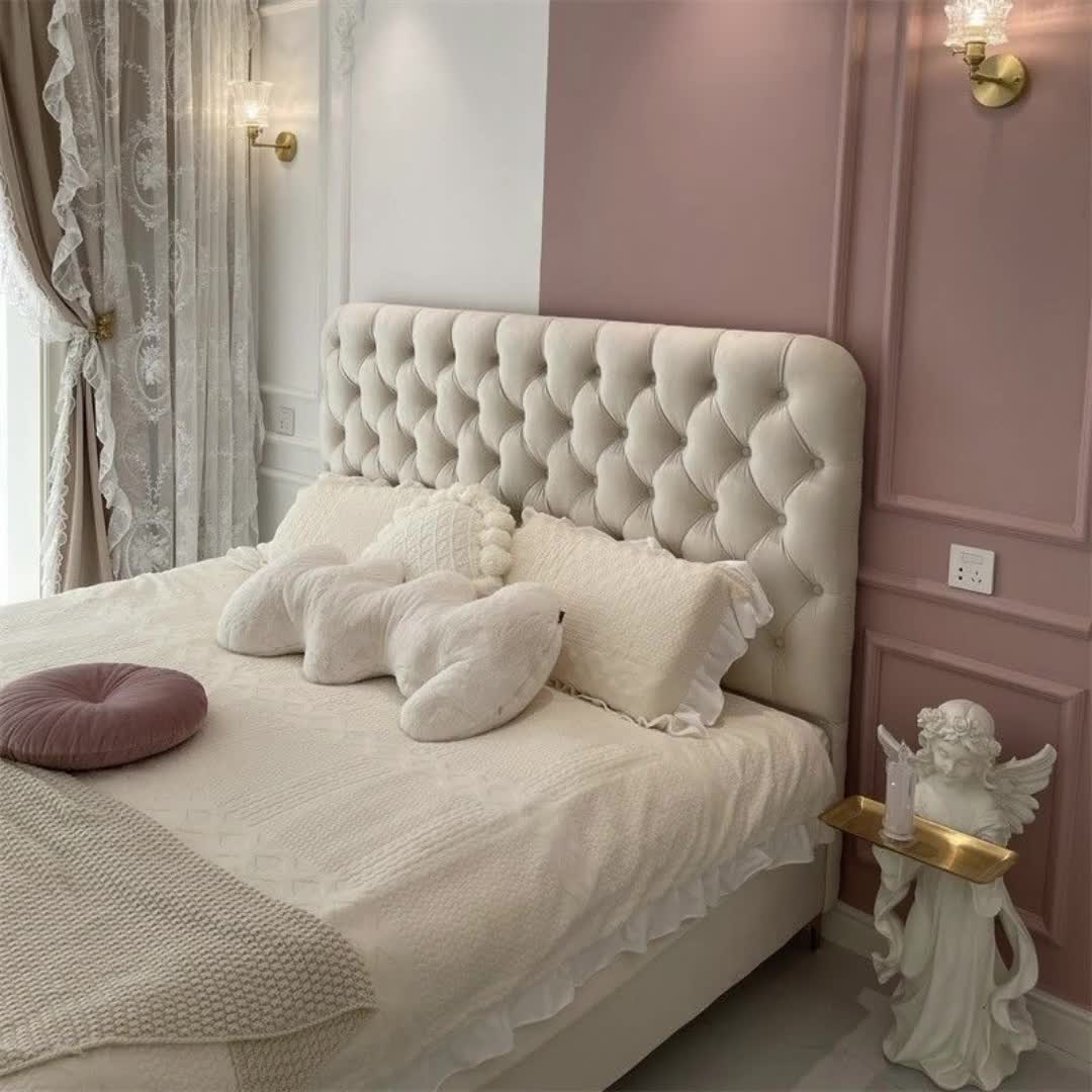 【77元券】法式拉扣软包床现代简约轻奢风主卧双人床欧式ins网红公主
