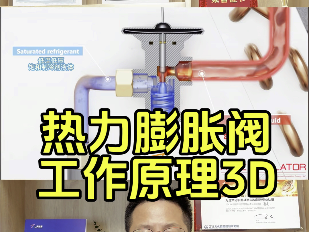 [图]#热力膨胀阀的工作原理3D动画#节流阀#膨胀阀#制冷#暖通 七天暖通 暖通培训 暖通课程