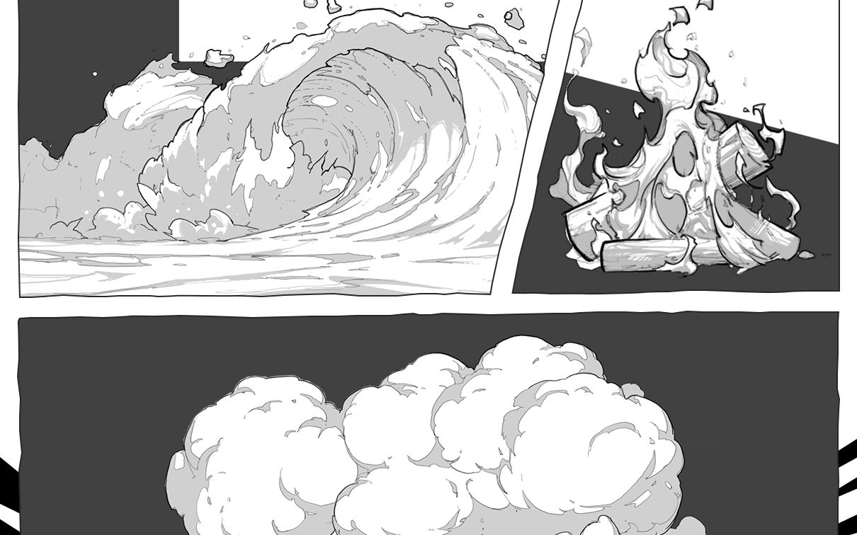 国内顶级手绘特效设计大师,特效元素速写《水 火 爆》,简直是帅爆了