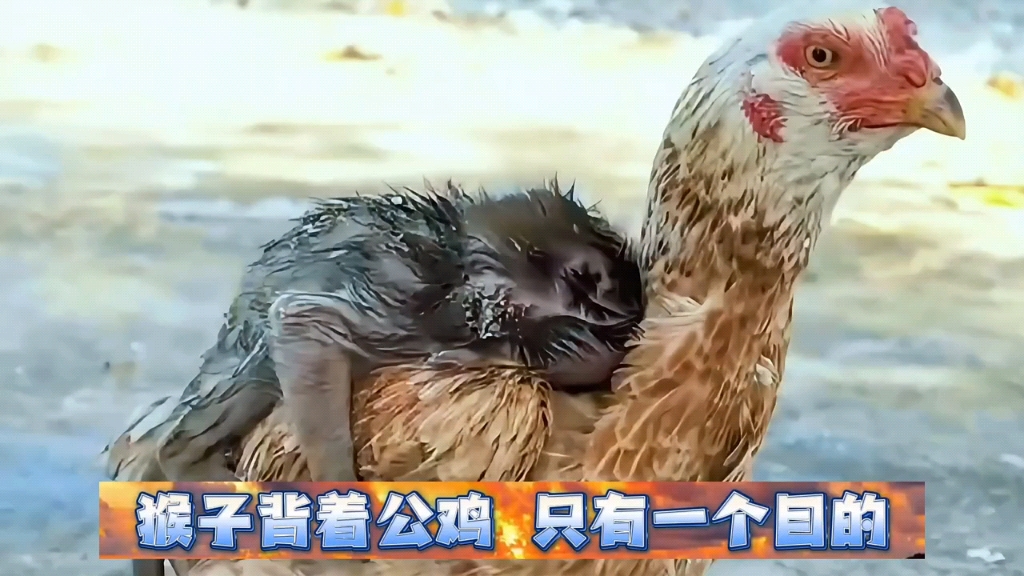 猴子揪住公鸡不放手,只有一个目的,疑似是鸡太香