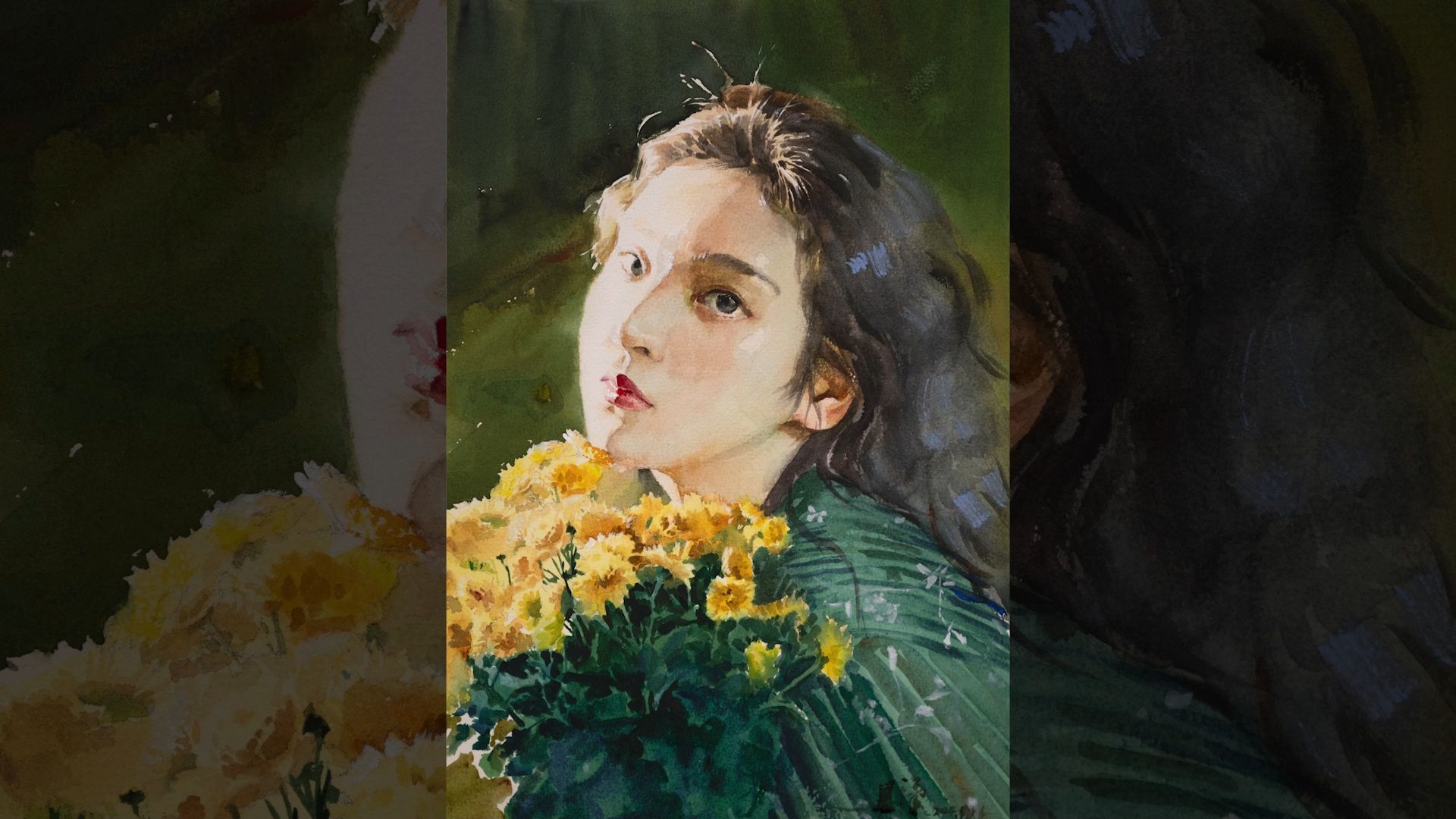 水彩肖像水彩人物头像全过程