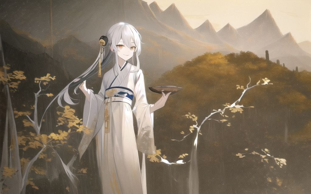 ai绘制古风汉服白毛少女