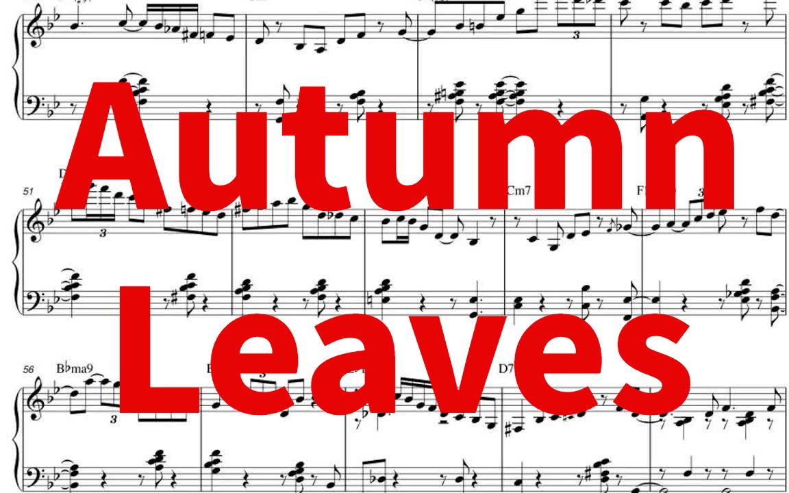 [图]【爵士琴谱系列】 Autumn Leaves 秋叶（活页谱/和弦）降B大调（SOLO版）全谱免费下载