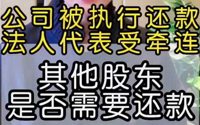 公司被执行还款法人代表受牵连,其他股东要还款吗?哔哩哔哩bilibili