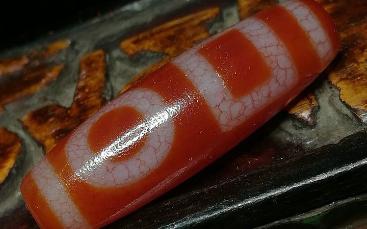 【131元券】红色天珠三眼包浆红皮战国红民族7594