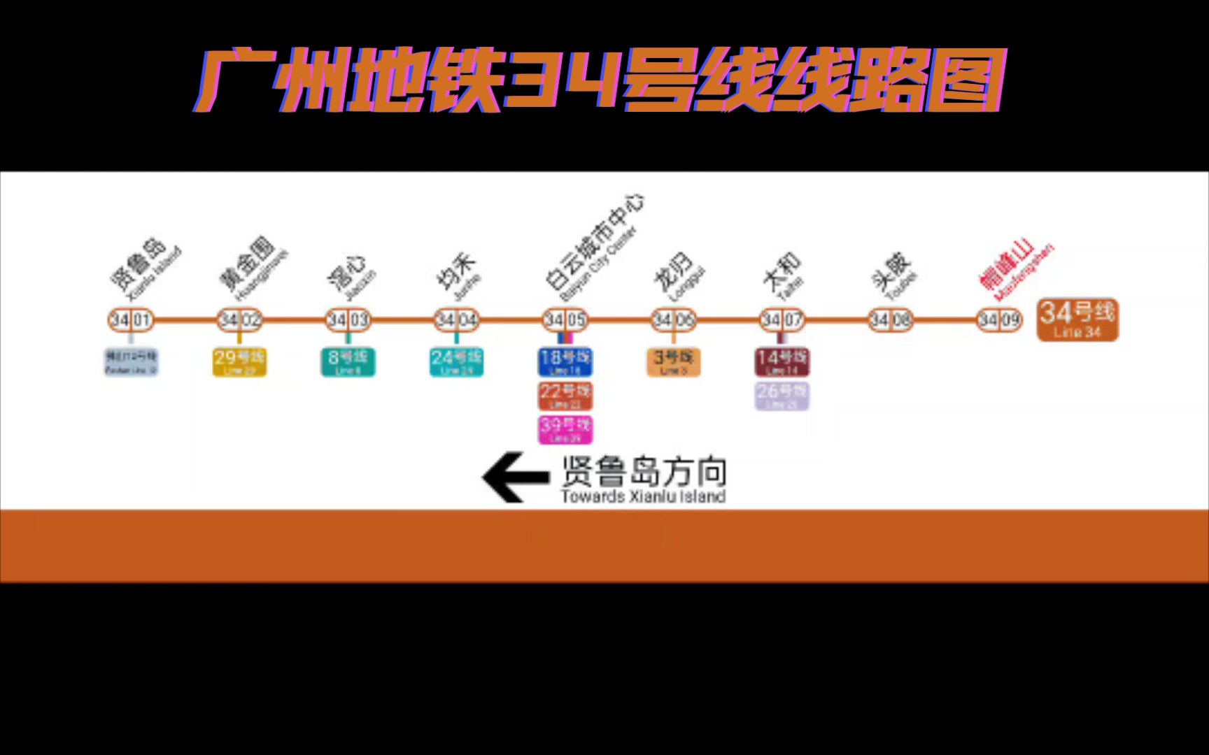 廣州地鐵34號線線路圖(賢魯島-帽峰山)