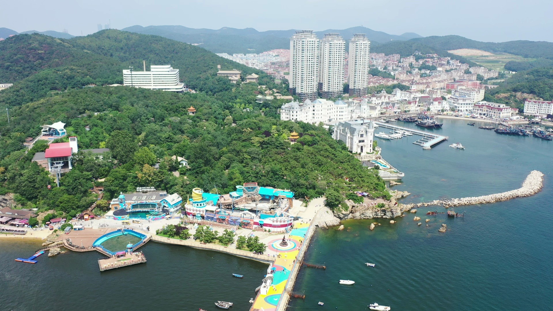 大连老虎滩海上看大连游船航拍(2024.8)