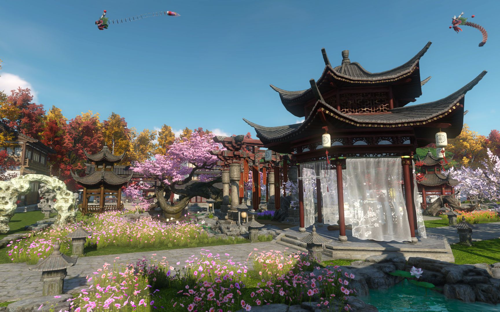 逆水寒5级庄园—「宴香涧」—相聚在万年树下