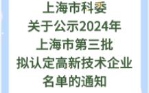 【上海市科委】:关于公示2024年上海市第三批拟认定高新技术企业名单的通知五哔哩哔哩bilibili