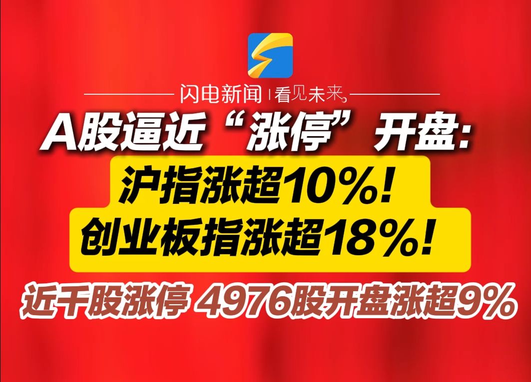 A股逼近“涨停”开盘:沪指涨超10%!创业板指涨超18%!近千股涨停 4976股开盘涨超9%哔哩哔哩bilibili