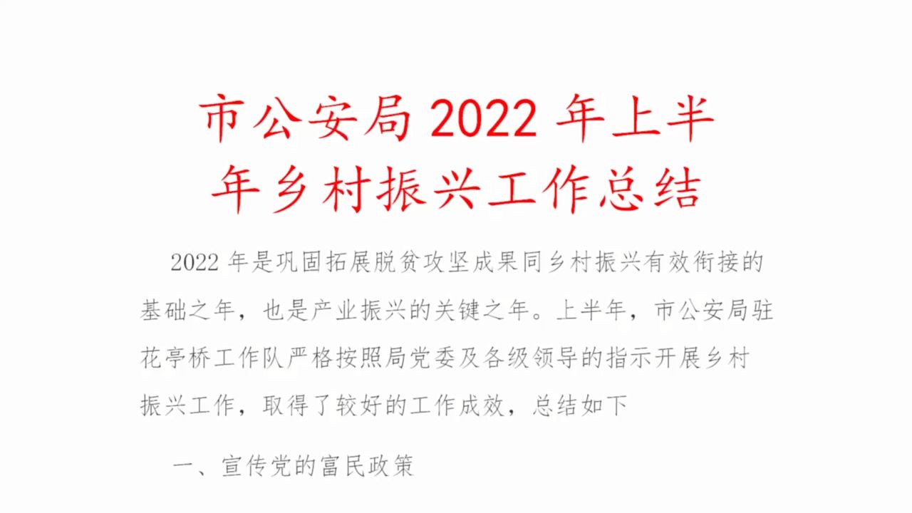 市公安局2022年上半年乡村振兴工作总结