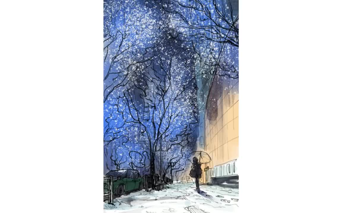 【水彩风景】留白液画东京街道雪景哔哩哔哩bilibili