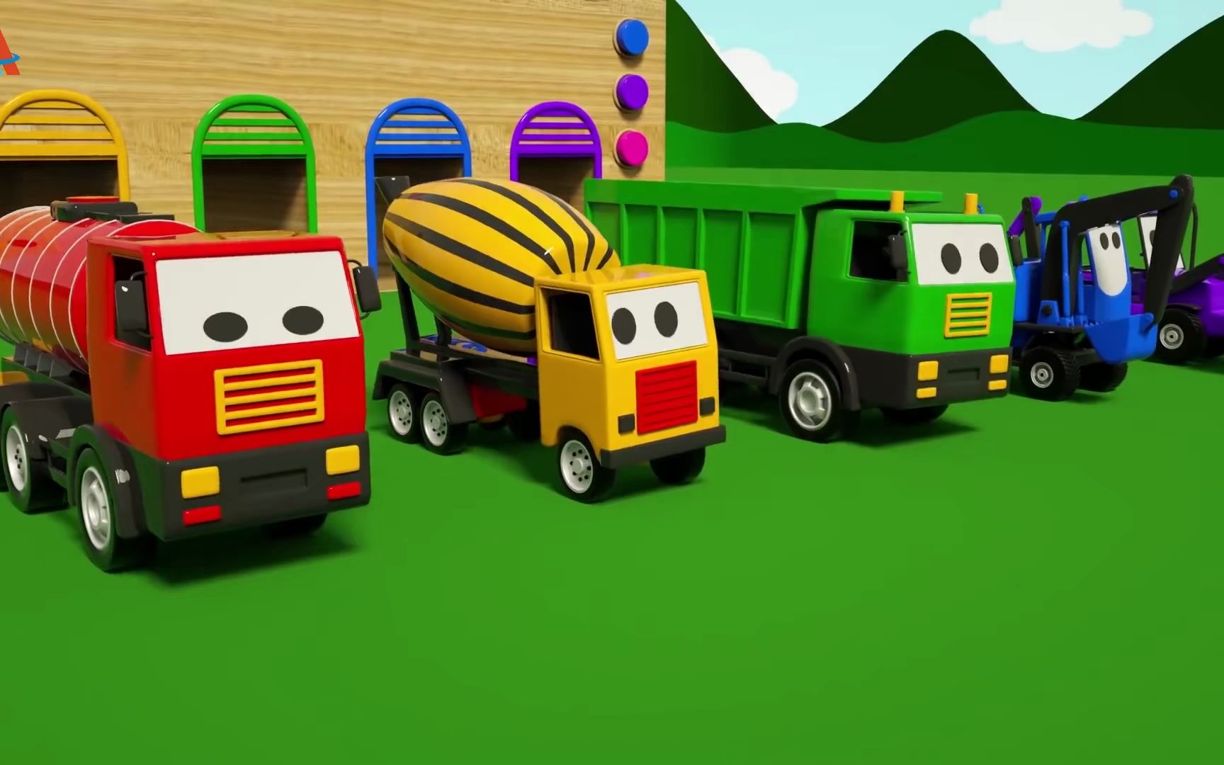 第08集 给油罐车搅拌车翻斗车挖土机推土机涂色 学习车辆英文名字和