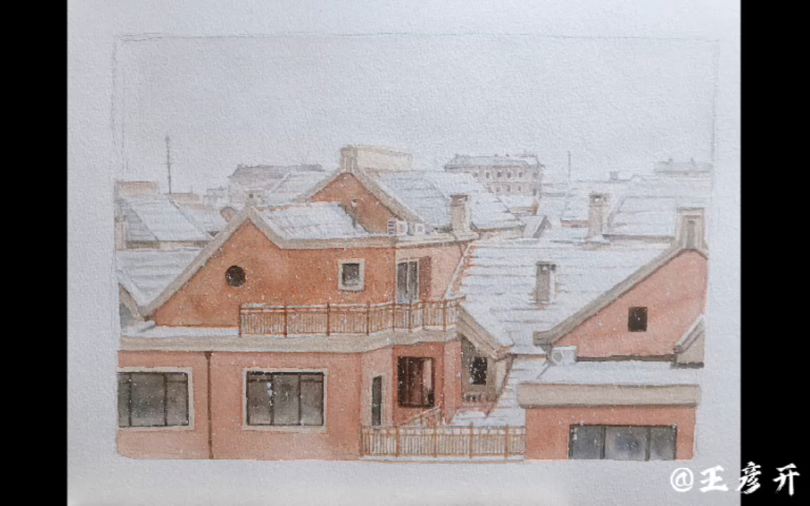 活动作品水彩手绘窗外的雪景