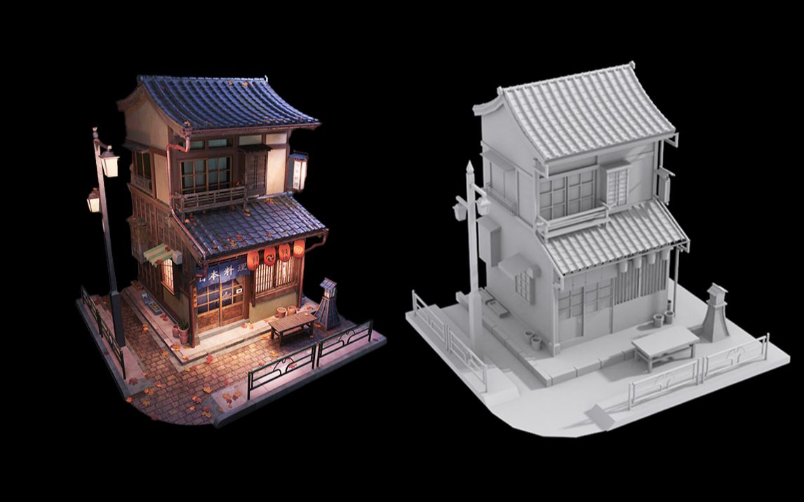 【3dmax建模】古风建筑小店场景模型搭建,3dmax布线教学