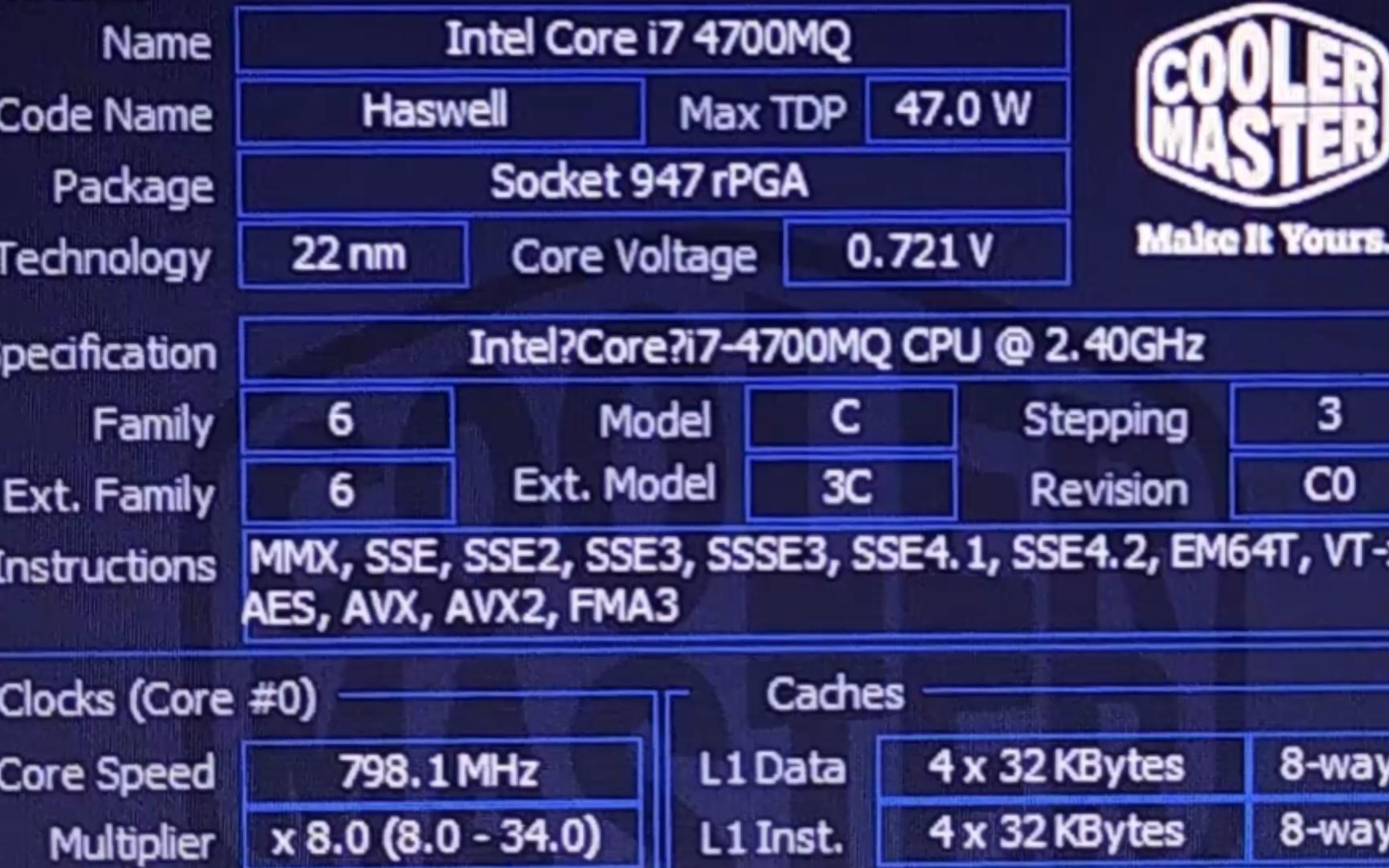 INTEL CORE I7 4700MQ处理器默频状态下性能参数和CPUZ测试得分!感谢粉丝“向往未来s”提供测试视频!哔哩哔哩bilibili