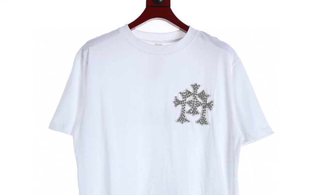 chrome hearts克罗心23ss贴皮马蹄十字架泡珠短袖