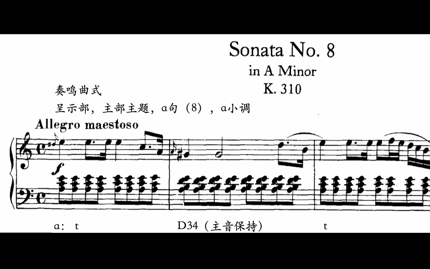 [图]【曲谱同步/曲式分析/莫扎特】Piano Sonata No.8 in A minor, K.310:1.（第八钢琴奏鸣曲第一乐章）