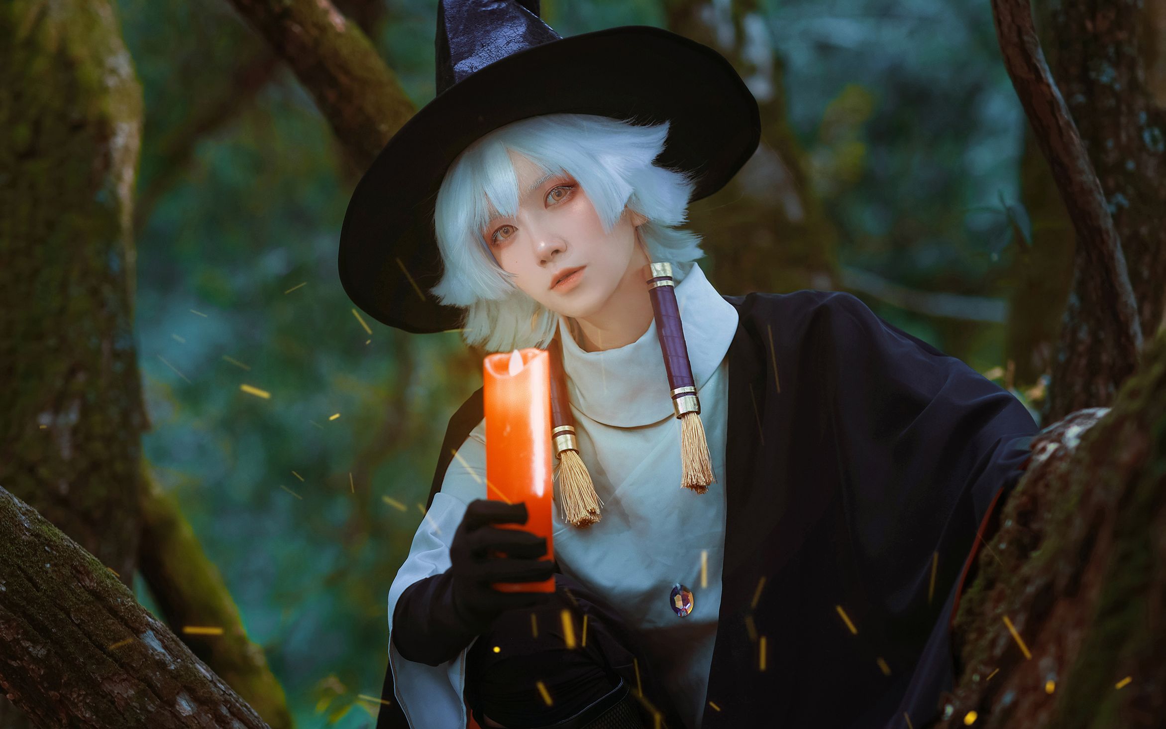 人类高质量光之子cos!雨林实景巫师帽-光遇