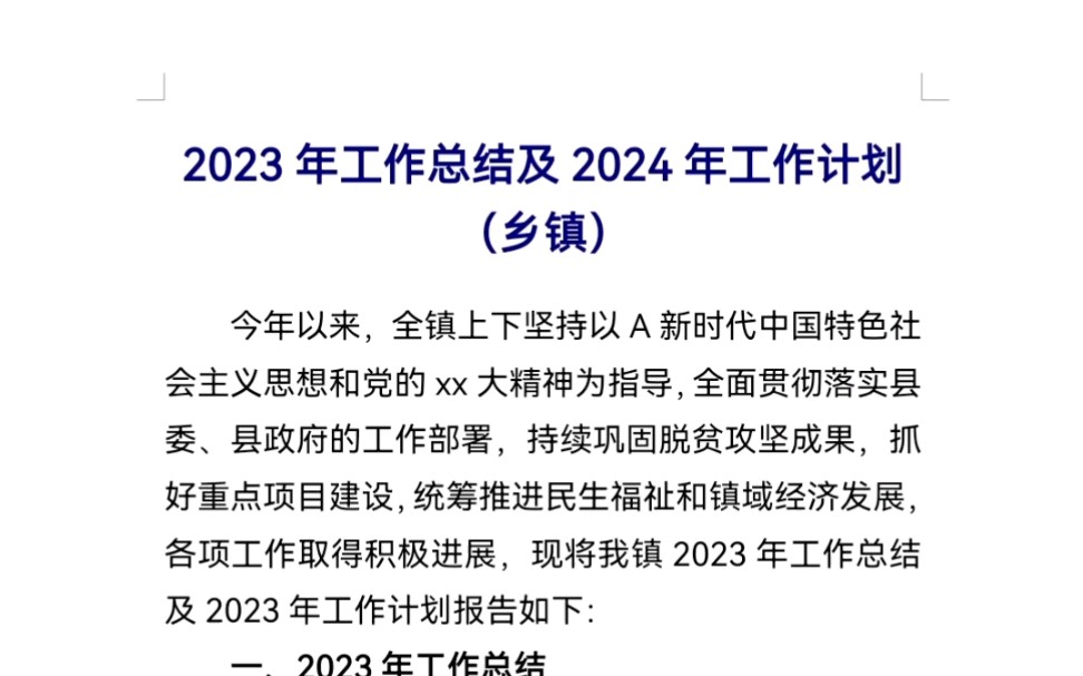 2023年工作总结及2024年工作计划(乡镇)哔哩哔哩bilibili