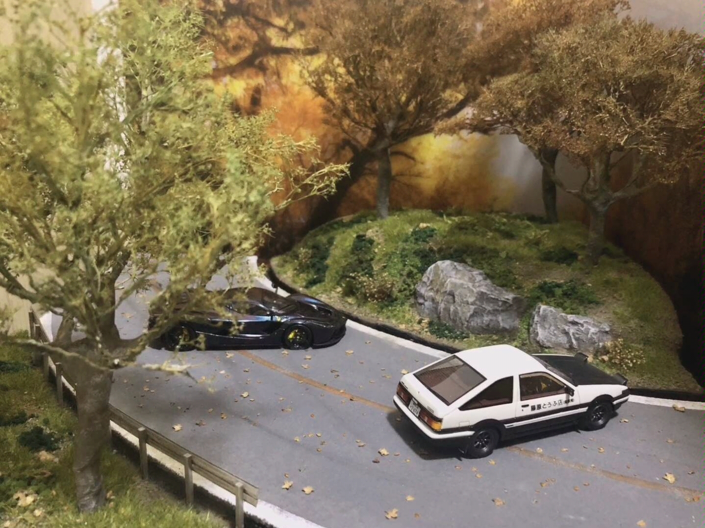 1/64 1/43头文字d秋名山弯道漂移汽车模型场景地台