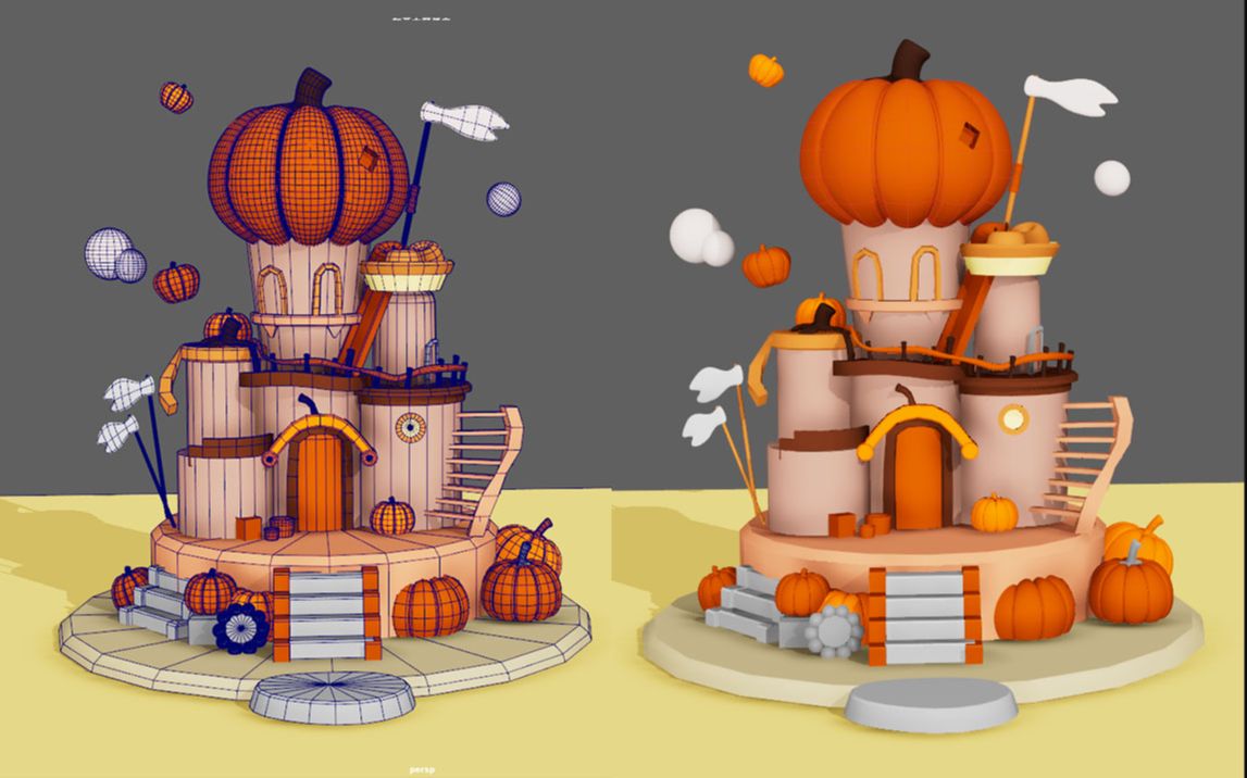 【maya教程】一个简单的南瓜小屋制作,maya初级建筑场景教程