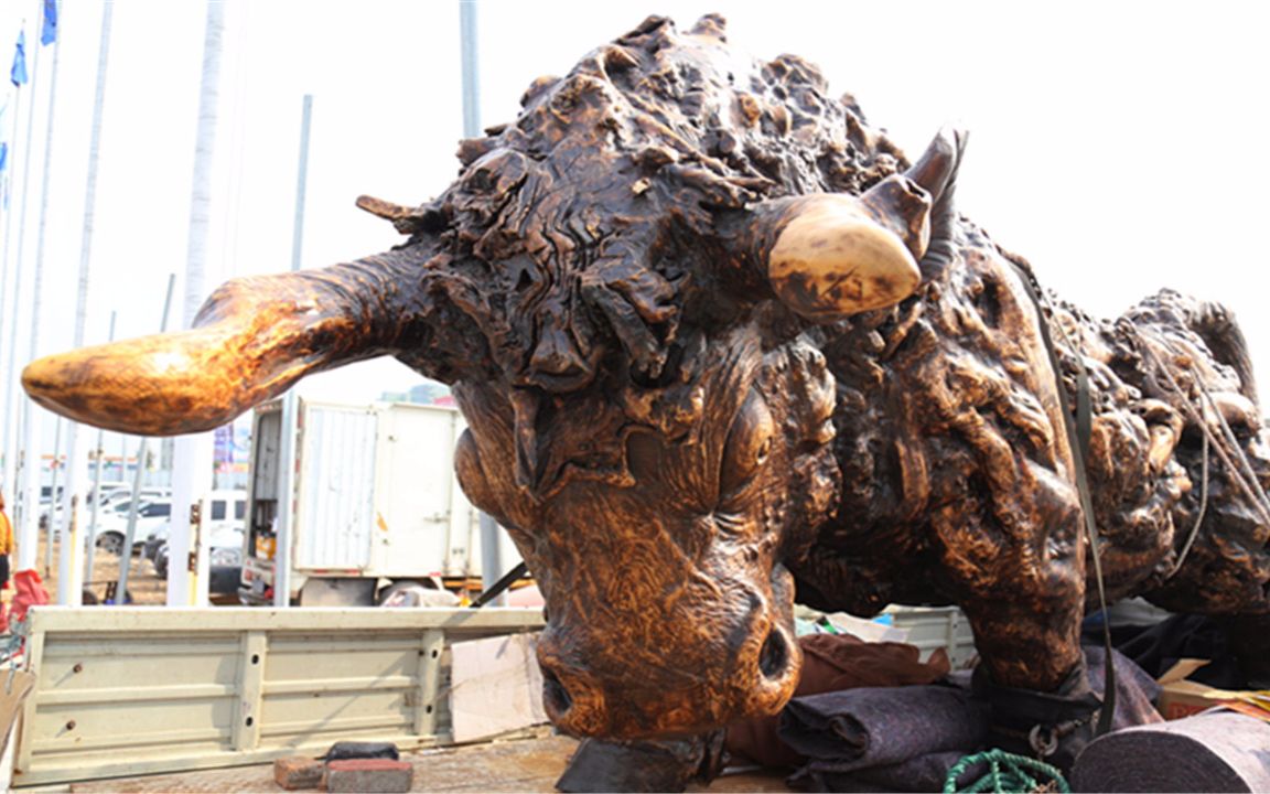 大叔挖大树根刻黄牛根雕10万降6万还是没人买