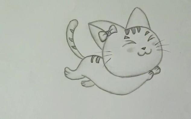 奔跑的小猫简笔画 猫咪卡通画 光影黑白猫猫