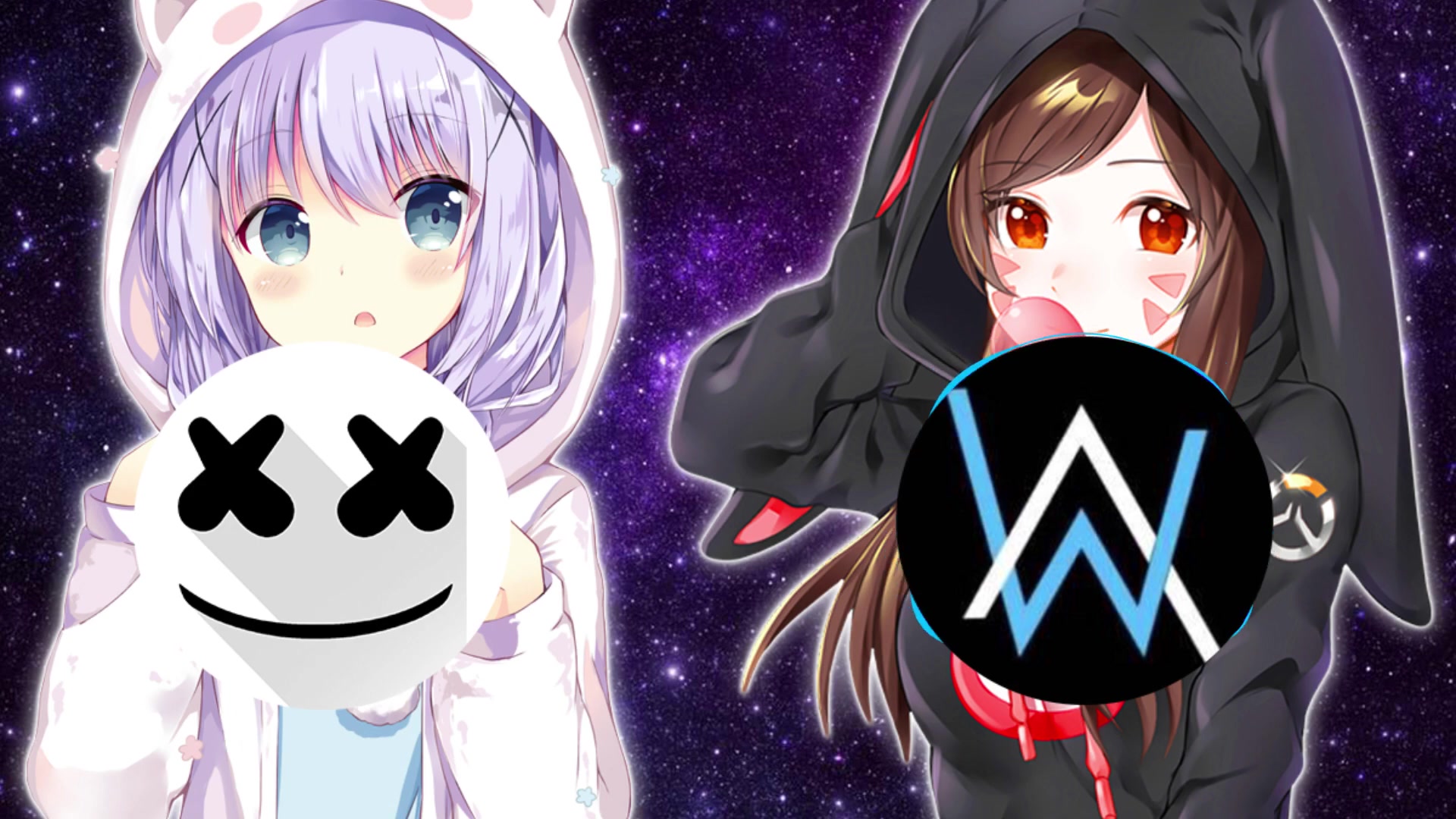 nightcore-alan walker vs marshmello-《on my way》&《happier》
