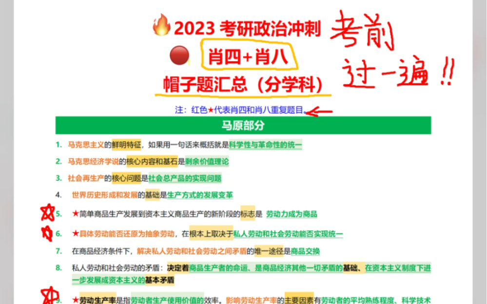 肖四肖八帽子题,共同考点要记熟!不要光背分析,选择题还得看看!如果不知从何下手,就把肖八肖四选择题全都吃透,概念性帽子题该背的要背会!带星...