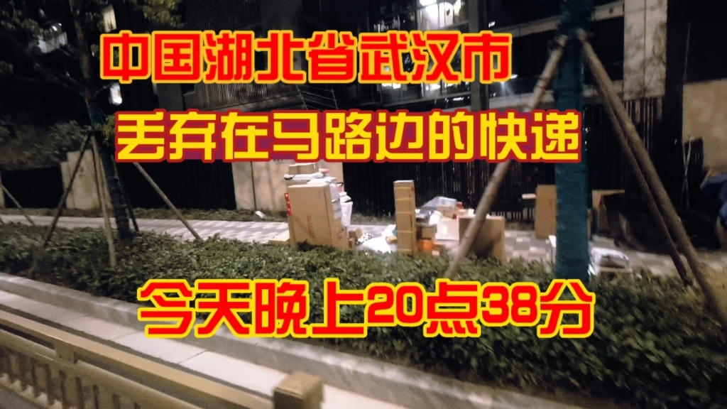 中国湖北省武汉市,深夜,一堆快递丢弃在马路上,快递爆仓了!哔哩哔哩bilibili