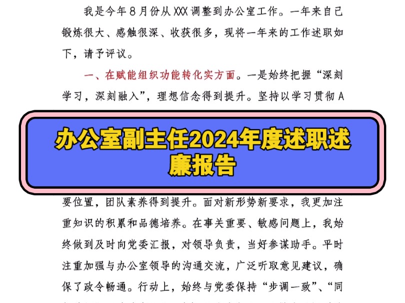 办公室副主任2024年度述职述廉报告哔哩哔哩bilibili