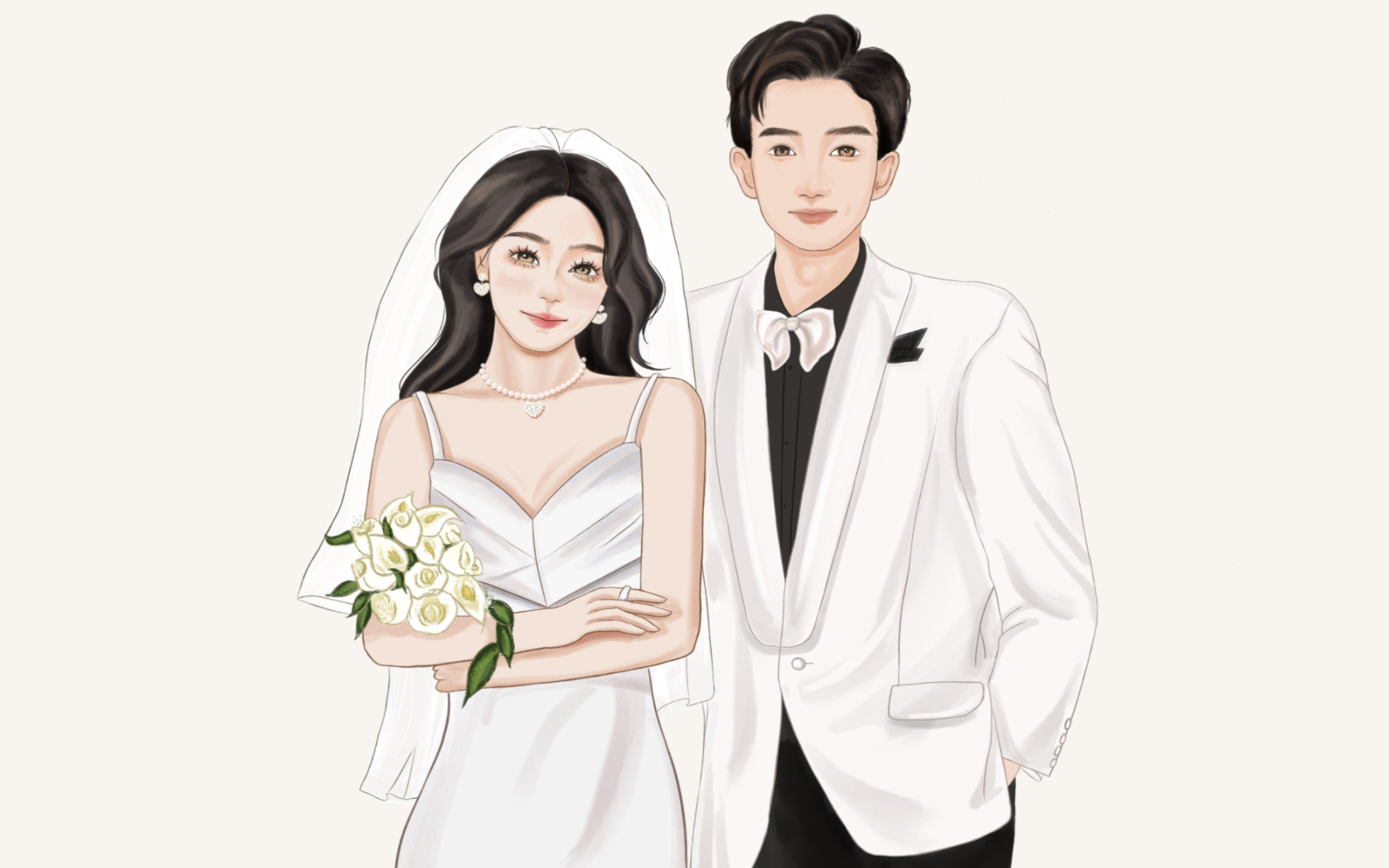 婚礼手绘 | 水彩风 极简婚纱照