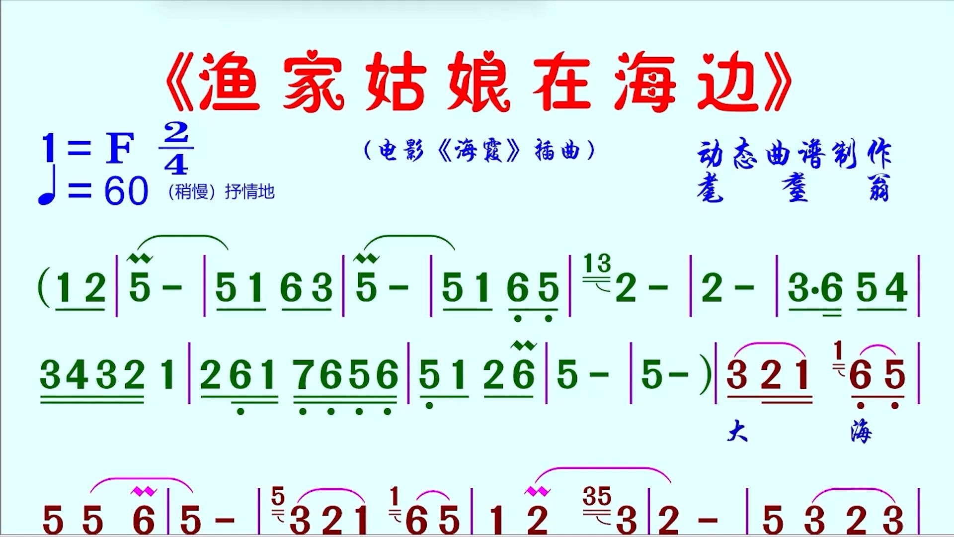 《渔家姑娘在海边》动态曲谱哔哩哔哩bilibili
