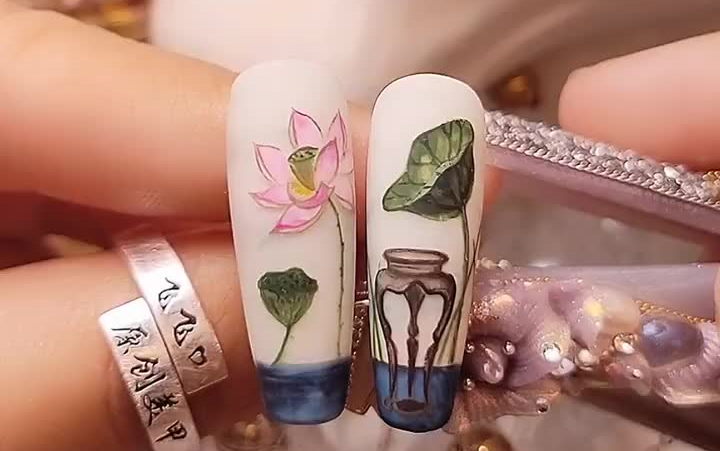 原创设计汉服古风美甲教程