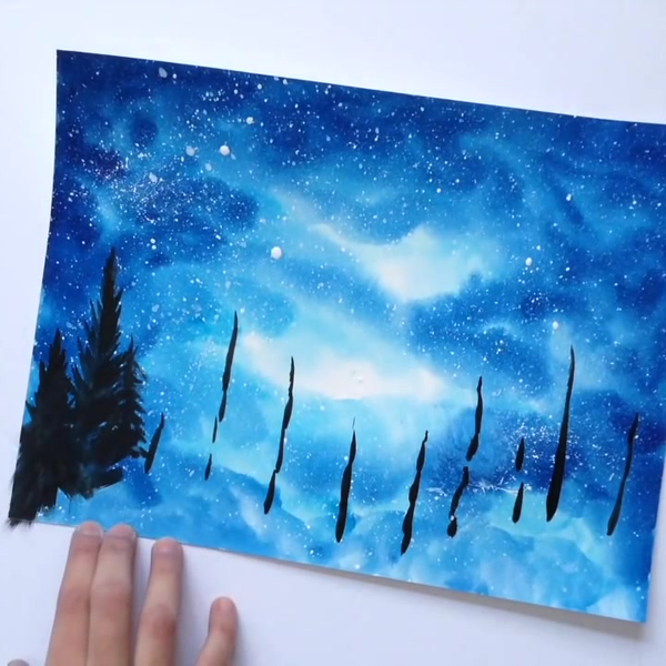 Youtube搬运】水彩夜晚森林Simple Watercolor Galaxy Forest Painting 