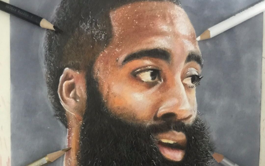 彩铅手绘新人up画一个nba火箭队詹姆斯哈登全联盟怕疼王雨女无瓜