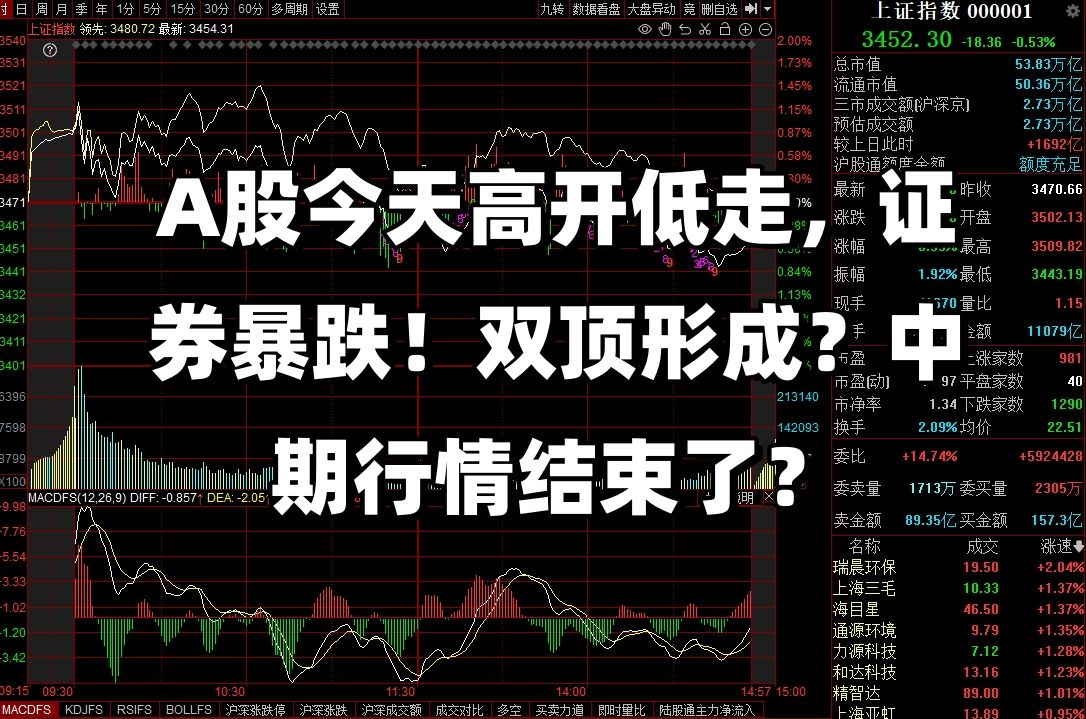 A股今天高开低走,证券暴跌!双顶形成?中期行情结束了?哔哩哔哩bilibili