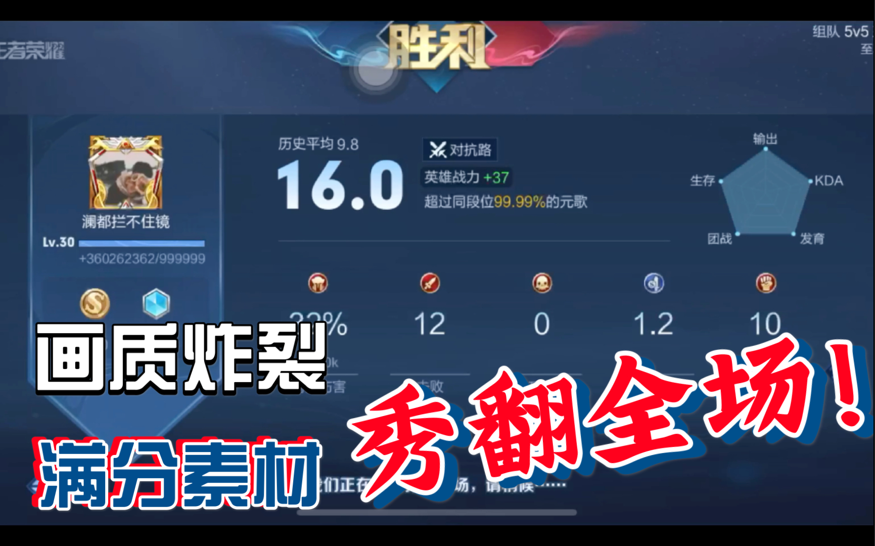 新赛季的第一个16.0评分元歌乱杀!